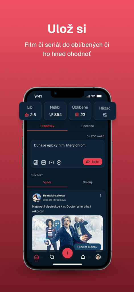 Filmtoro mobile app screen showing movie ratings and a social feed with user reviews