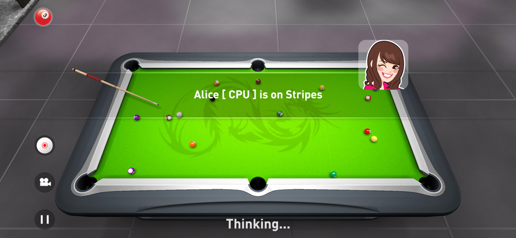 Pool Billiards 3D - A 3D mobile pool game featuring a green billiard table and cue