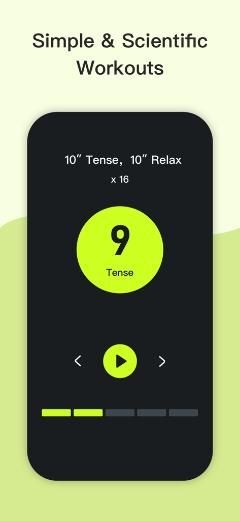 Mr.K - Longer lasting sex - Interface de l'application Mr.K montrant un minuteur d'entraînement scientifique pour les exercices de tension et de relaxation du plancher pelvien.