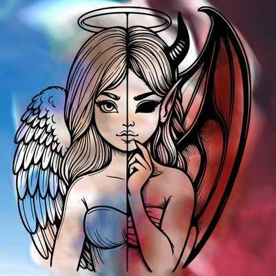 realistic angel half demon