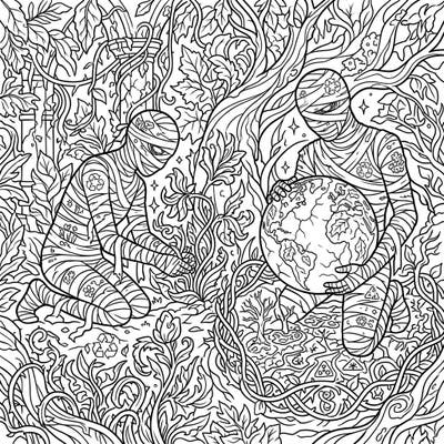 Dive into an extraordinary Earth Day coloring adventure with our Cursed Mummies template, blending ancient mystery with modern environmentalism. This intricate design offers a thought-provoking challenge for colorists of all levels, celebrating our planet in a truly unique way.