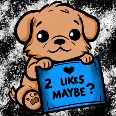 a puppy holding a sign that says 2 likes maybe?