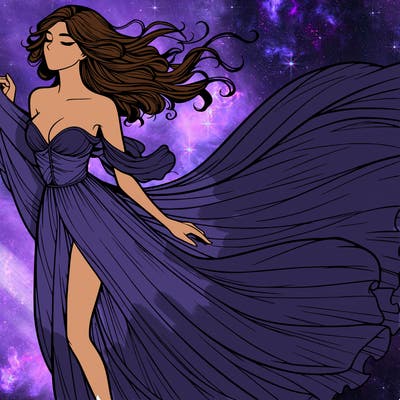 realistic woman in dress flowing the the wind