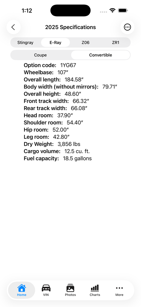 2025年型コルベットE-Rayコンバーチブルの詳細な技術仕様