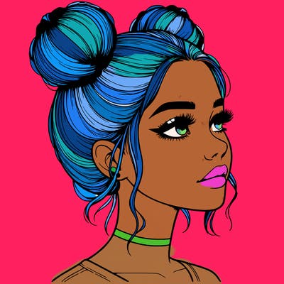 realistic girl with buns on the top of her head