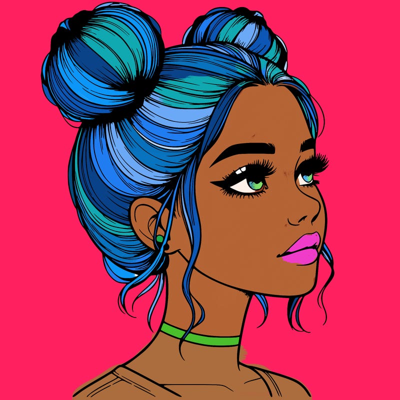 realistic girl with buns on the top of her head