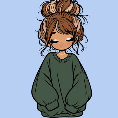 girl with baggy sweatshirt and messy bun
