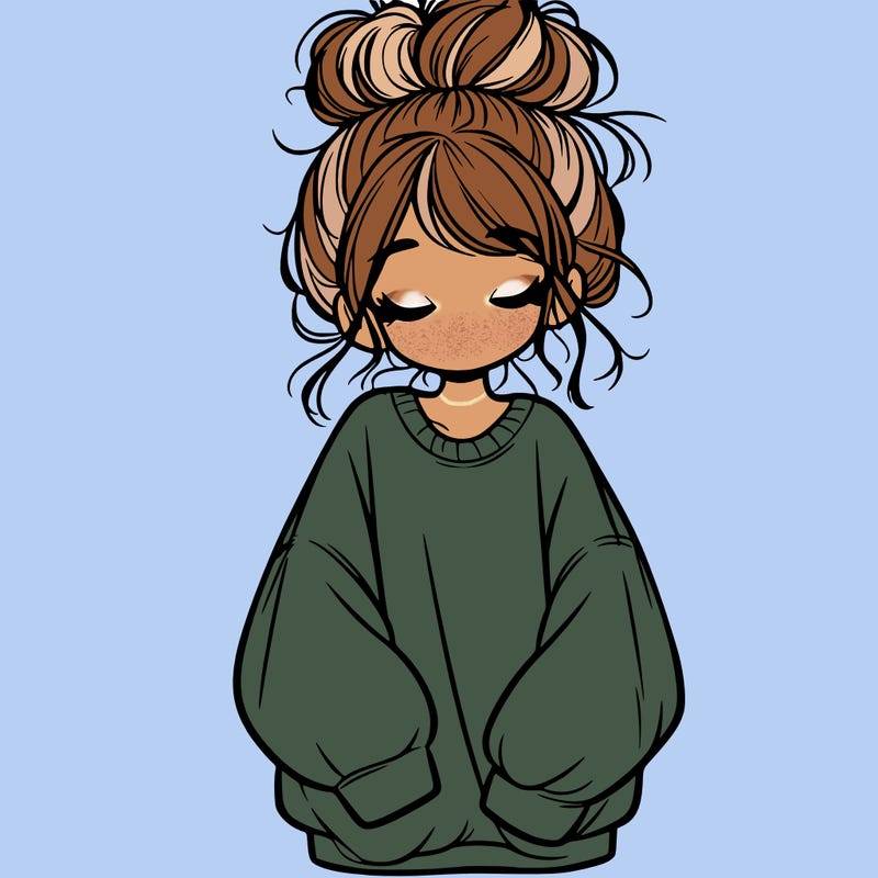 girl with baggy sweatshirt and messy bun