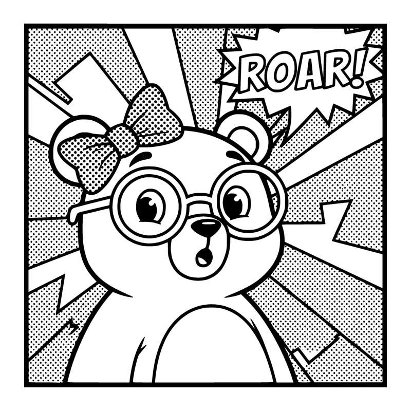 a cute bear with a bow on its ear with glasses