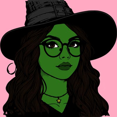 a witch with glasses realistic