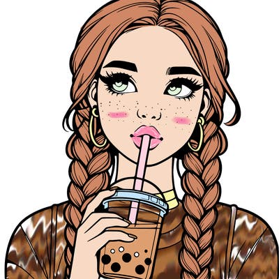 realistic girl with braided hair drinking boba