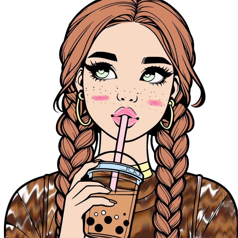 realistic girl with braided hair drinking boba