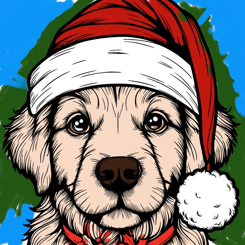 realistic dog with a christmas hat