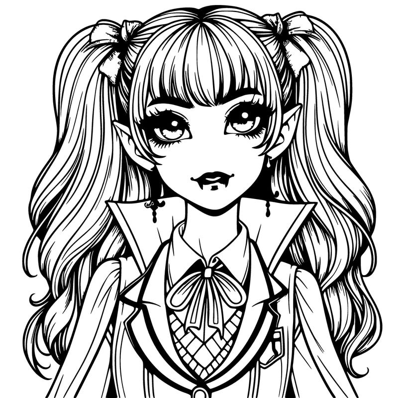girl vampire with pigtails and a school outfit relistic