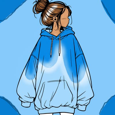 realistic girl with a oversized sweatshirt on and a bun