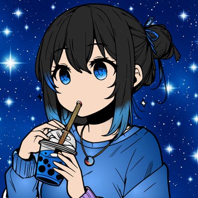 manga character drinking boba
