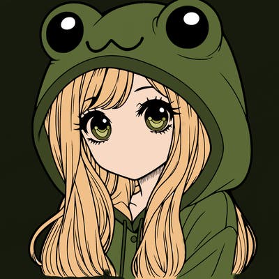 a pretty girl wearing a frog hoodie portrait with long hair