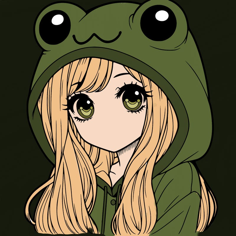 a pretty girl wearing a frog hoodie portrait with long hair