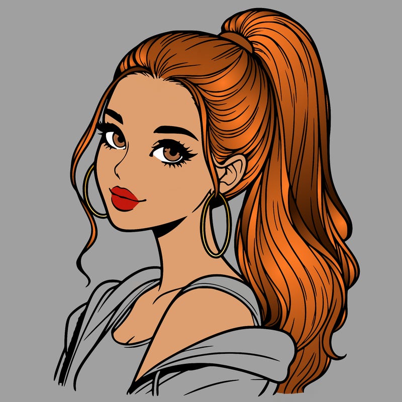 realistic girl with a high ponytail