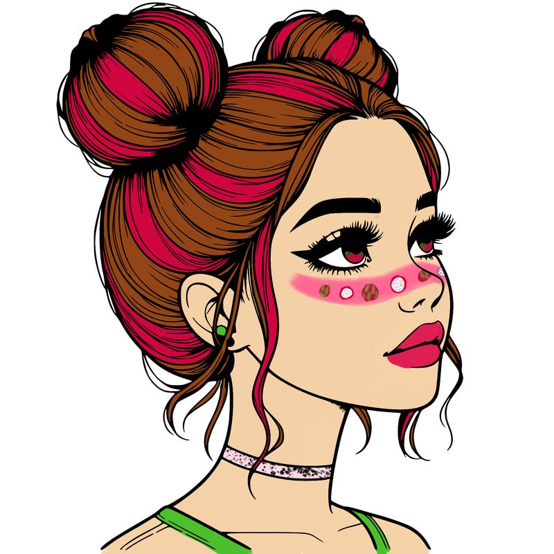 realistic girl with buns on the top of her head
