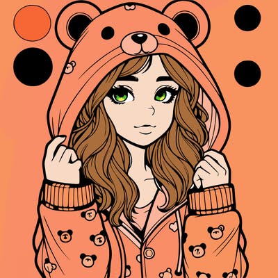 realistic girl in a animal pjs hoodie