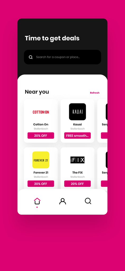 Varsity Vibe - Varsity Vibe app screen showing nearby student deals for brands like Cotton On and Forever 21