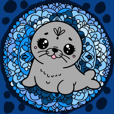 a cute baby seal mandala