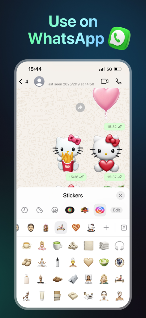 AI Emoji Maker - Merge Emoji - AI Emoji Maker custom stickers being used in a WhatsApp chat interface