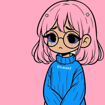 sad girl with glasses in a sweater