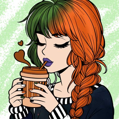 realistic girl drinking coffee