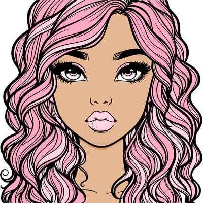 realistic girl with wavy hair and lips