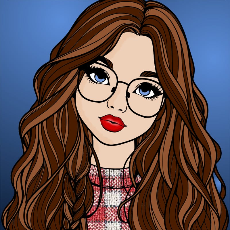 girl with long hair and freckles and glasses realistic