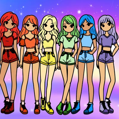 a group of girls wearing crop tops and shorts
