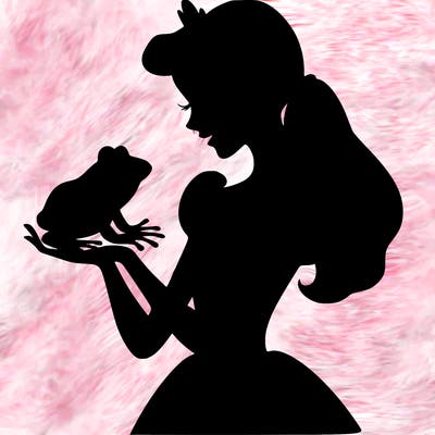 a shadow of a princess holding a frog realistic