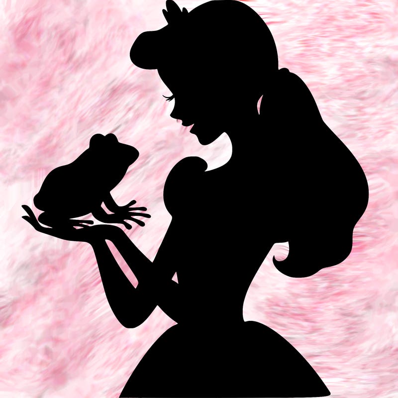 a shadow of a princess holding a frog realistic