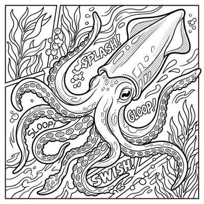 Get ready for an underwater adventure with this exciting Humboldt Squid coloring page, brought to life in a vibrant Pop Art style. Experience the thrill of coloring bold comic-book outlines and dynamic oceanic scenes.