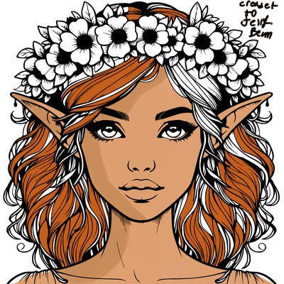 realistic female elf with flower crown