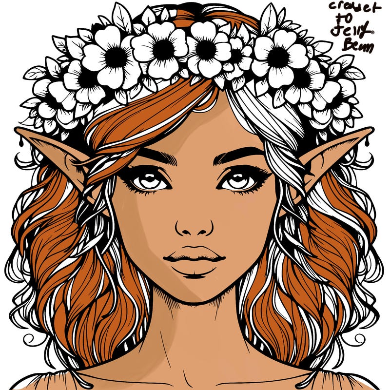 realistic female elf with flower crown