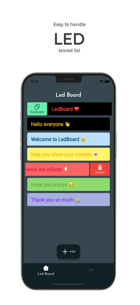 Led Board - Led Banner - A stored list of colorful scrolling text messages within the Led Board app interface