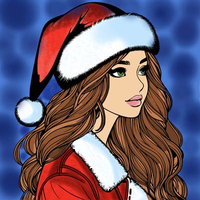 realistic girl in santa hat