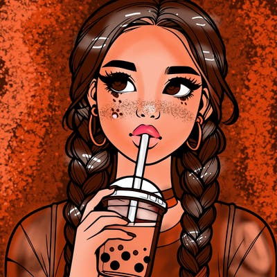 realistic girl with braided hair drinking boba