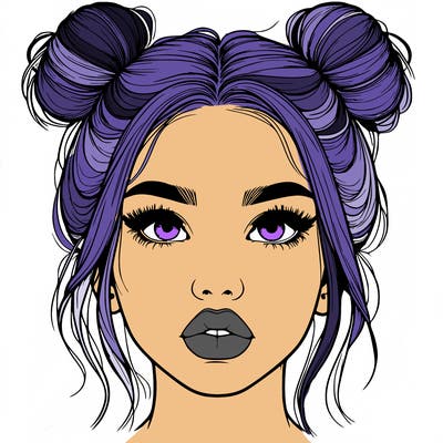 realistic girl with two buns on her hair and lips