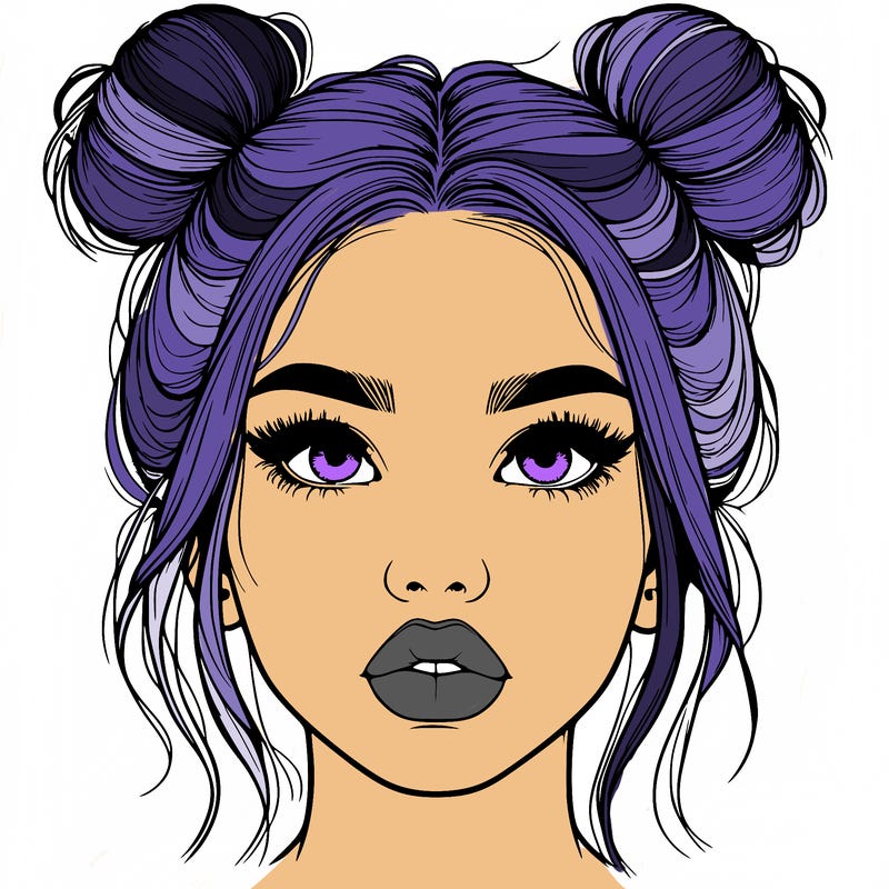 realistic girl with two buns on her hair and lips