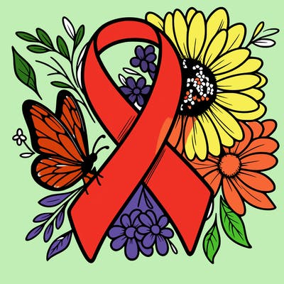 cancer awareness symbol with flowers and butterflies