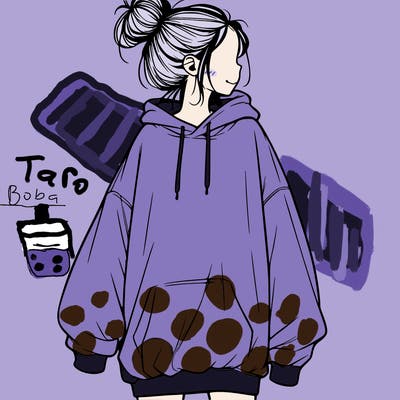 realistic girl with a oversized sweatshirt on and a bun