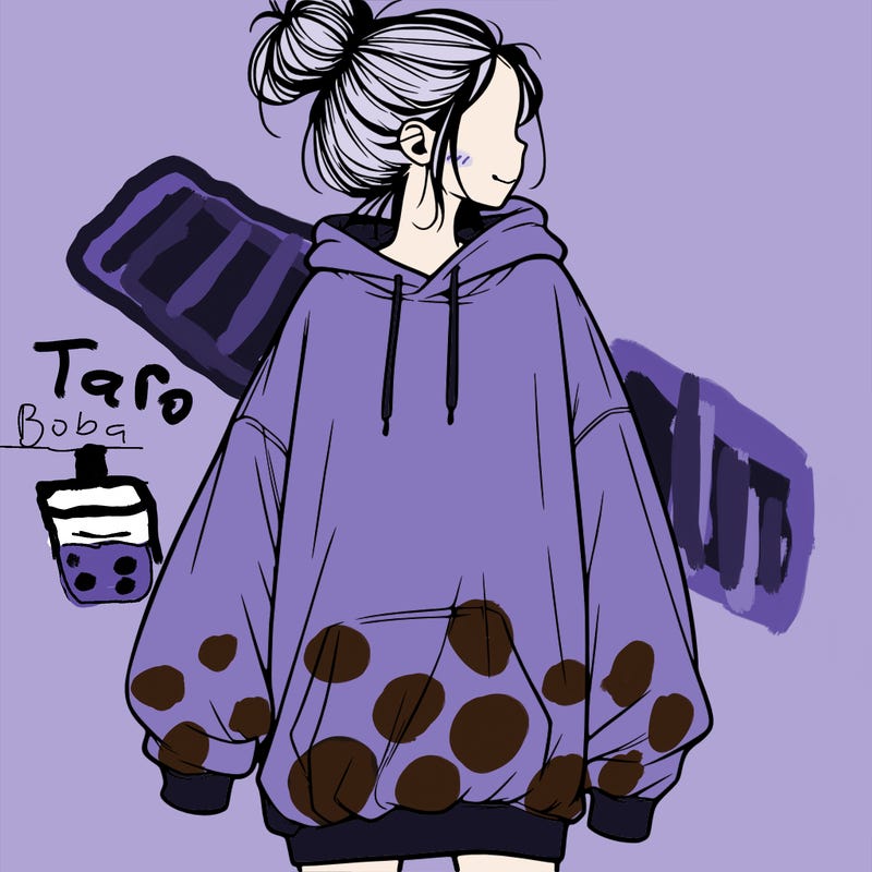 realistic girl with a oversized sweatshirt on and a bun