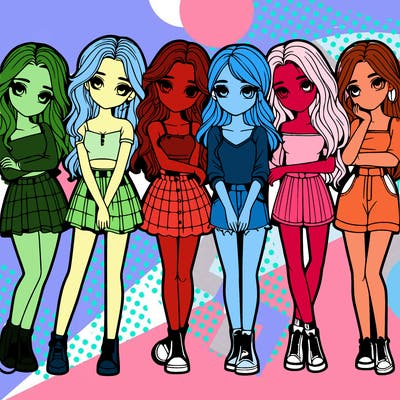 a group of girls realistic