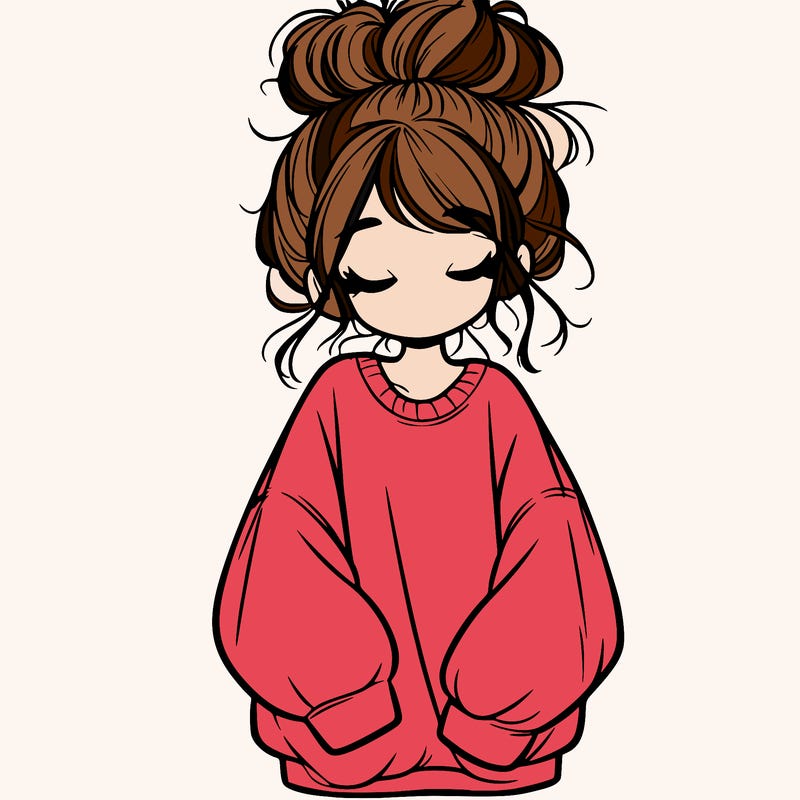 girl with baggy sweatshirt and messy bun