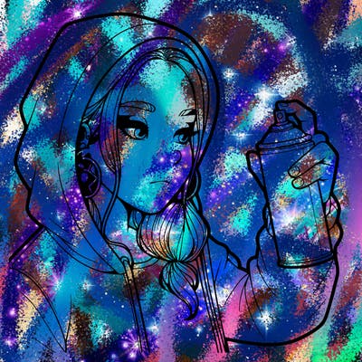 a realistic girl, spray painting