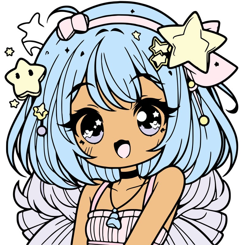cute anime girl with star accessories